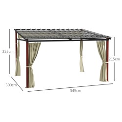 Pihapergola liukuvalla kangaskatolla ja sivuverhoilla 345x300 cm alumiini teräs beige