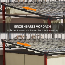 Pihapergola liukuvalla kangaskatolla ja sivuverhoilla 345x300 cm alumiini teräs beige