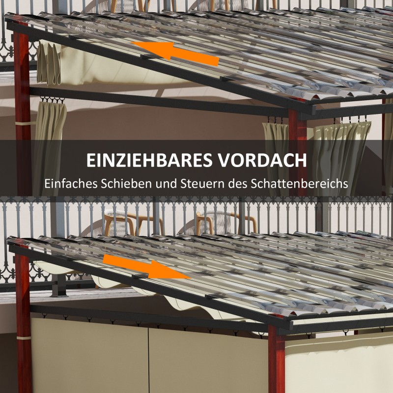 Pihapergola liukuvalla kangaskatolla ja sivuverhoilla 345x300 cm alumiini teräs beige