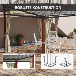 Pihapergola liukuvalla kangaskatolla ja sivuverhoilla 345x300 cm alumiini teräs beige
