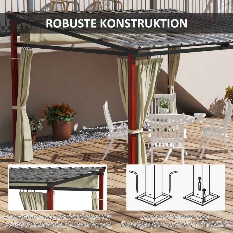 Pihapergola liukuvalla kangaskatolla ja sivuverhoilla 345x300 cm alumiini teräs beige
