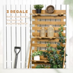 Viljelylaatikko köynnöstuella ja 3 hyllyllä, massiivipuu, säänkestävä, 63 x 39 x 160 cm, ruskea