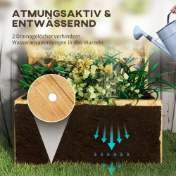 Korkea viljelylaatikko säleiköllä ja hyllyillä, kuusipuu, drainageaukot, 76 x 33 x 177 cm, luonnonpuu