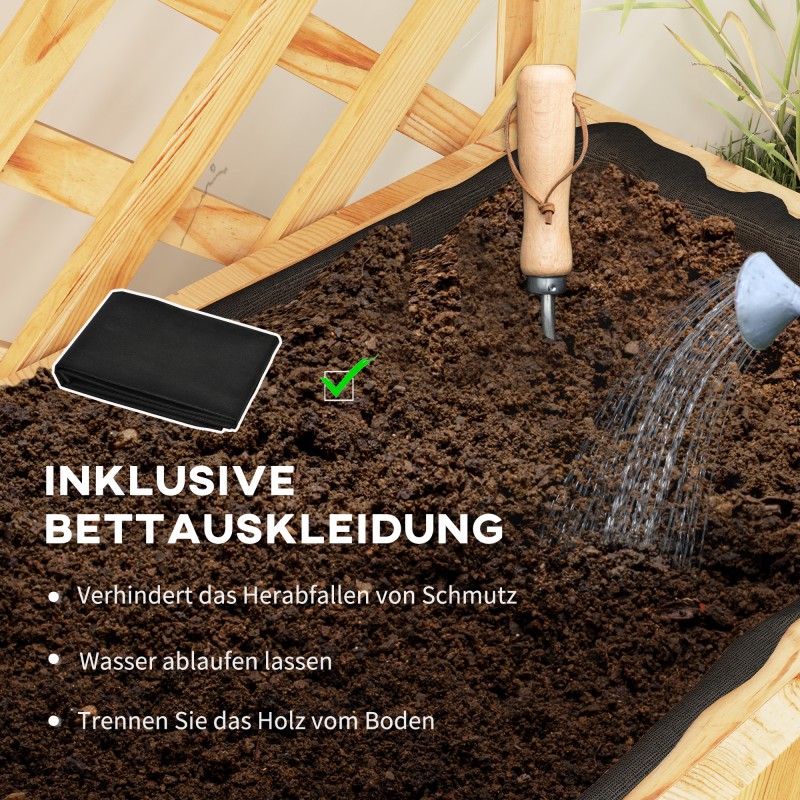 Korkea viljelylaatikko säleiköllä ja hyllyillä, kuusipuu, drainageaukot, 76 x 33 x 177 cm, luonnonpuu