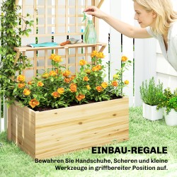 Puutarhan korkea viljelylaatikko köynnöstuella ja hyllyillä, kuusta, luonnonpuu 76 x 43,5 x 177 cm