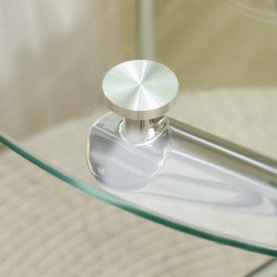 Pyöreä ruokapöytä 2–4 hengelle, karkaistu lasi ja teräsjalat, Ø80 x 74 cm, kirkas/hopea