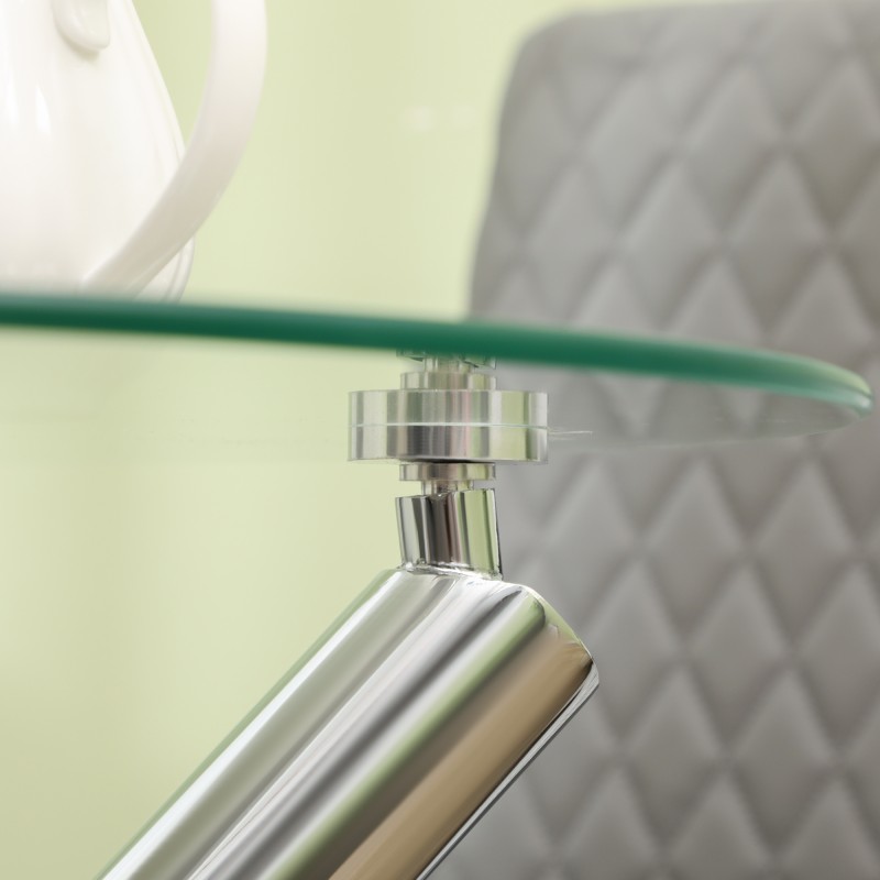 Pyöreä ruokapöytä 2–4 hengelle, karkaistu lasi ja teräsjalat, Ø80 x 74 cm, kirkas/hopea