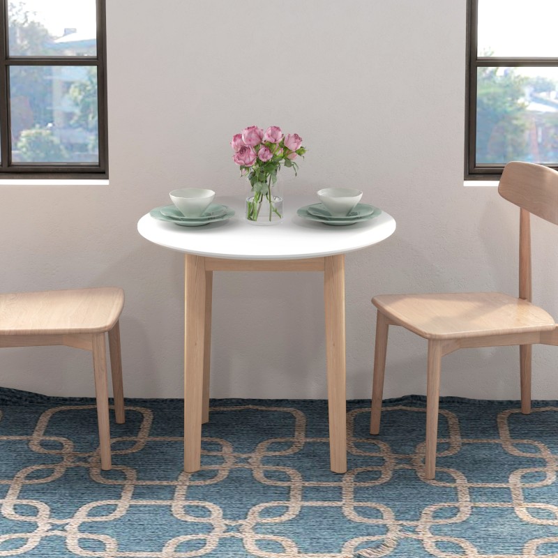 Pyöreä ruokapöytä keittiöön, massiivimänty, Ø75 x 76 cm, valkoinen / luonnonpuu