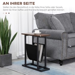 Sivupöytä / yöpöytä teräsrungolla ja kangastaskulla 49 x 19 x 55 cm tummanruskea/musta