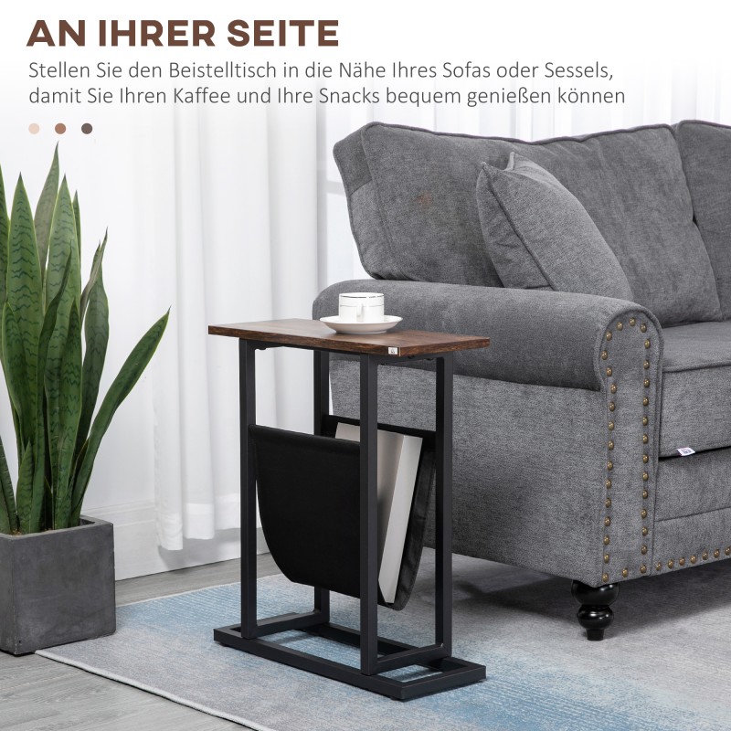 Sivupöytä / yöpöytä teräsrungolla ja kangastaskulla 49 x 19 x 55 cm tummanruskea/musta