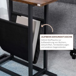 Sivupöytä / yöpöytä teräsrungolla ja kangastaskulla 49 x 19 x 55 cm tummanruskea/musta