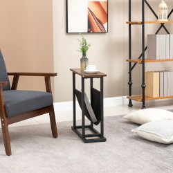 Sivupöytä / yöpöytä teräsrungolla ja kangastaskulla 49 x 19 x 55 cm tummanruskea/musta