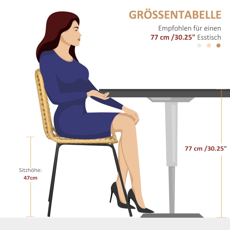 Ruokapöydän tuolit boho-tyyli 2 kpl, PE-rottinki ja teräs, 44 x 58 x 85 cm, naturi+keltainen