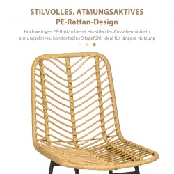 Baarituoli 2 kpl boho-tyyli keinorottinki ja teräs 42,5 x 52 x 102 cm keltainen/musta