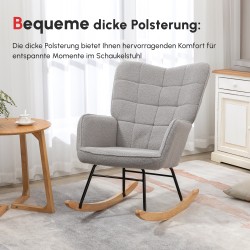 Keinutuoli retrotyylinen nojatuoli massiivipuu teräsrunko 71x92x101 cm vaalea harmaa