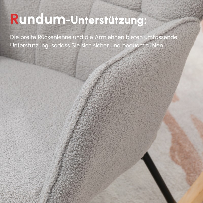 Keinutuoli retrotyylinen nojatuoli massiivipuu teräsrunko 71x92x101 cm vaalea harmaa