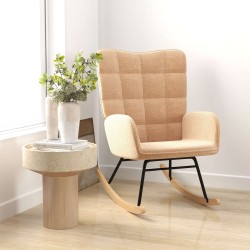 Keinutuoli olohuoneeseen, retrodesign, teräsrunko ja pyökkipuu, berberifleece-verhoilu, 98 x 71 x 101 cm, ruskea