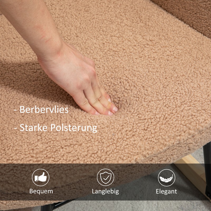 Keinutuoli olohuoneeseen, retrodesign, teräsrunko ja pyökkipuu, berberifleece-verhoilu, 98 x 71 x 101 cm, ruskea