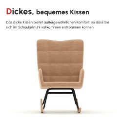 Keinutuoli olohuoneeseen, retrodesign, teräsrunko ja pyökkipuu, berberifleece-verhoilu, 98 x 71 x 101 cm, ruskea