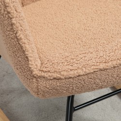 Keinutuoli olohuoneeseen, retrodesign, teräsrunko ja pyökkipuu, berberifleece-verhoilu, 98 x 71 x 101 cm, ruskea