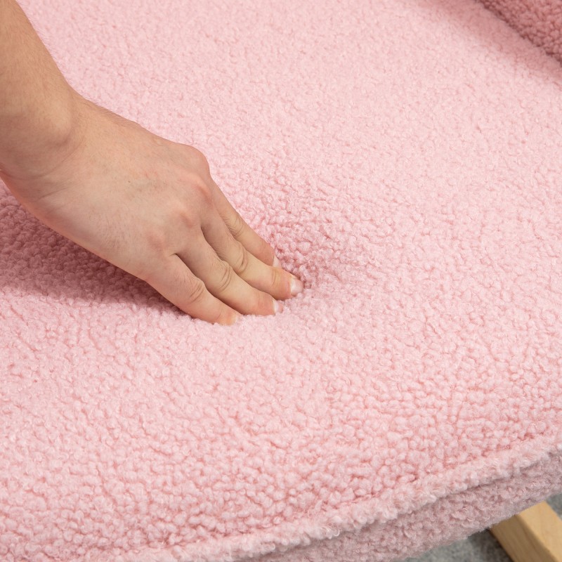 Keinutuoli olohuoneeseen, berber-fleece, pyökki ja teräs, 98 x 71 x 101 cm, vaaleanpunainen