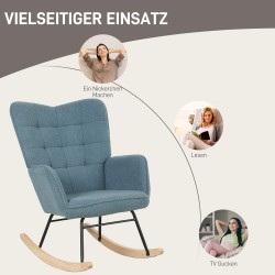 Keinutuoli berberifleece-verhoilu, teräsrunko ja pyökkijalakset, kantavuus 120 kg, vaaleansininen