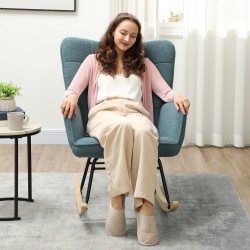 Keinutuoli berberifleece-verhoilu, teräsrunko ja pyökkijalakset, kantavuus 120 kg, vaaleansininen