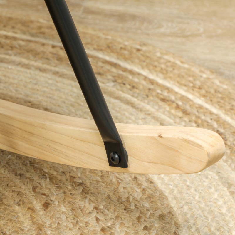 Keinutuoli käsinojilla ja puujalaksilla, ergonominen fleeceverhoiltu nojatuoli, valkoinen