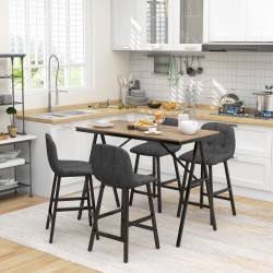 Baariryhmä 5-osainen, pöytä ja 4 tuolia, teräsrunko, paksu pehmustus, pellavakangasmainen verhoilu, tummanharmaa