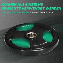 Levypainosetti kotitreeniin 2 x 15 kg, kumipinnoitettu, 3 kahvaa, 5 cm reikä, musta