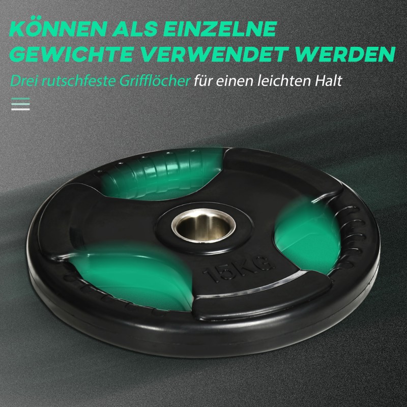 Levypainosetti kotitreeniin 2 x 15 kg, kumipinnoitettu, 3 kahvaa, 5 cm reikä, musta