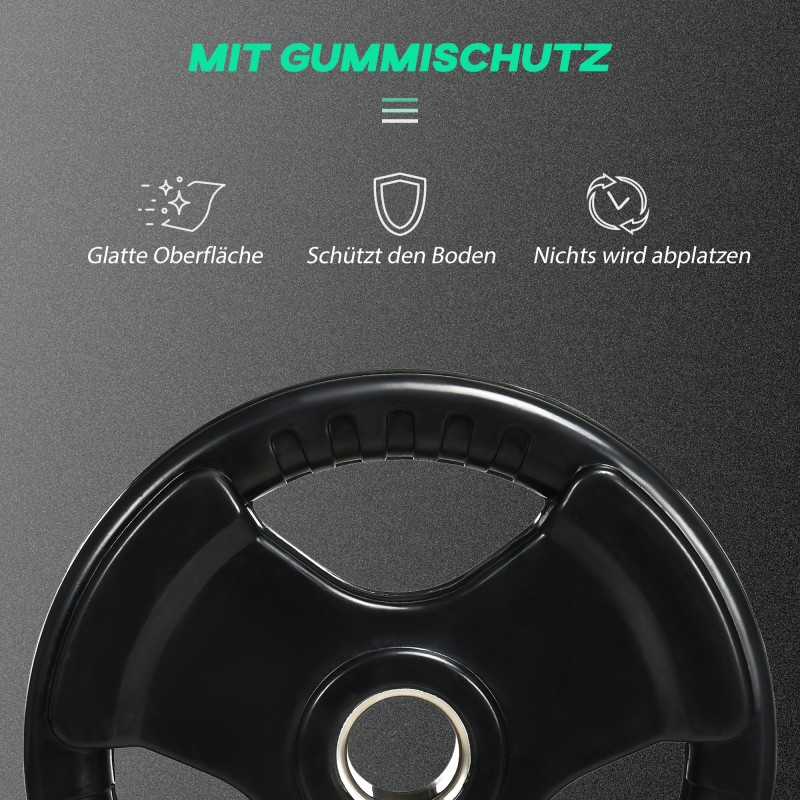 Levypainosetti kotitreeniin 2 x 15 kg, kumipinnoitettu, 3 kahvaa, 5 cm reikä, musta