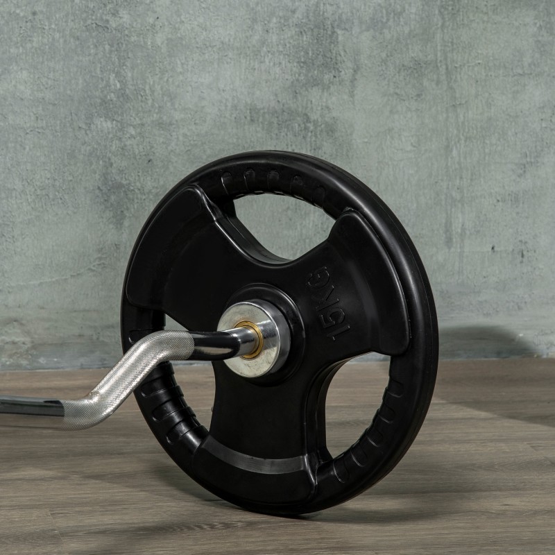 Levypainosetti kotitreeniin 2 x 15 kg, kumipinnoitettu, 3 kahvaa, 5 cm reikä, musta