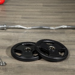 Levypainosetti kotitreeniin 2 x 15 kg, kumipinnoitettu, 3 kahvaa, 5 cm reikä, musta