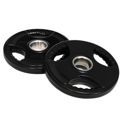 Levypainosetti 2 x 5 kg kolme kahvaa kumipinnoitettu metalli 24 cm musta