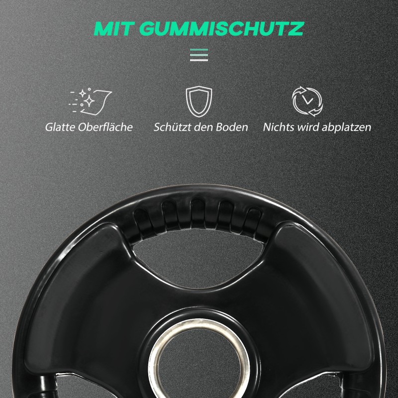 Levypainosetti 2 x 5 kg, kolme kahvaa, kumipinnoitettu metalli, Ø24 cm, musta