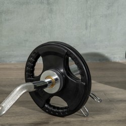 Levypainosetti 2 x 5 kg, kolme kahvaa, kumipinnoitettu metalli, Ø24 cm, musta