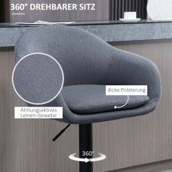 Säädettävä baarituoli selkänojalla ja jalkatuella, leinentyylinen kangas, 54x54x92–112 cm, tummanharmaa