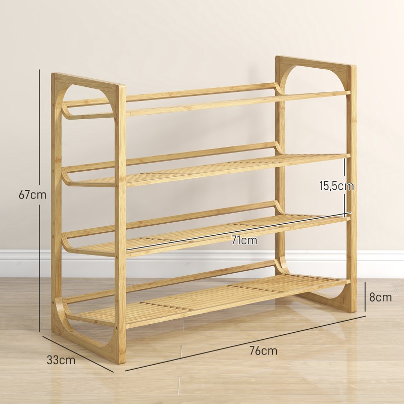 Kenkäteline bambusta 4-tasoinen 76 x 33 x 67 cm luonnonpuu