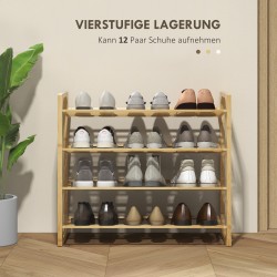 Kenkäteline bambusta 4-tasoinen 76 x 33 x 67 cm luonnonpuu