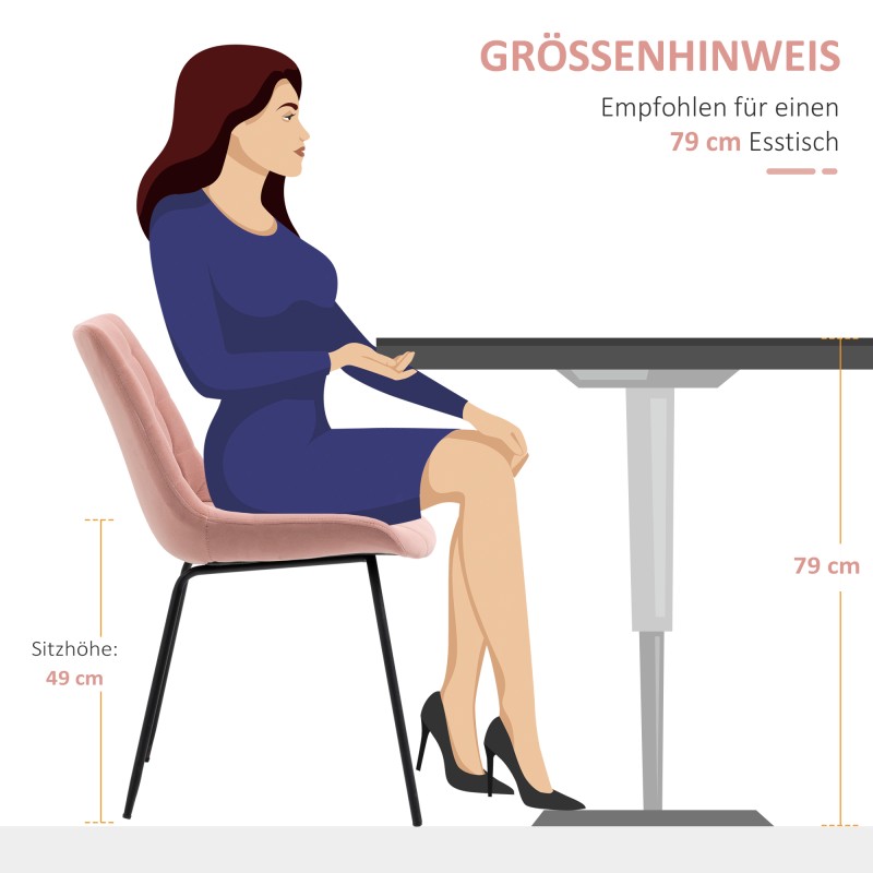 Ruokapöydän tuolit 2 kpl, samettipintainen kangas, teräsjalat, 50 x 61 x 79 cm, vaaleanpunainen