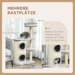 Kissan raapimispuu ja kiipeilypuu sisalitolpilla 59x35x100 cm harmaa