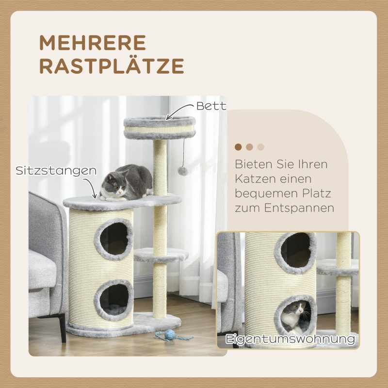 Kissan raapimispuu ja kiipeilypuu sisalitolpilla 59x35x100 cm harmaa