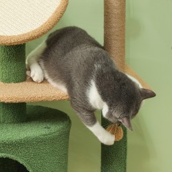 Kissan raapimispuu kahdelle kissalle 139 cm, pesä, tasot ja lelut, vihreä-ruskea