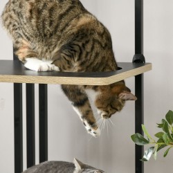 Kissatorni / raapimispuu kahdelle kissalle, teräsrunko ja sisal, 85 x 48 x 170 cm, musta