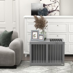 Koirankuljetushäkki koirankoppi teräsritilä ja MDF 80 x 50 x 56,5 cm harmaa