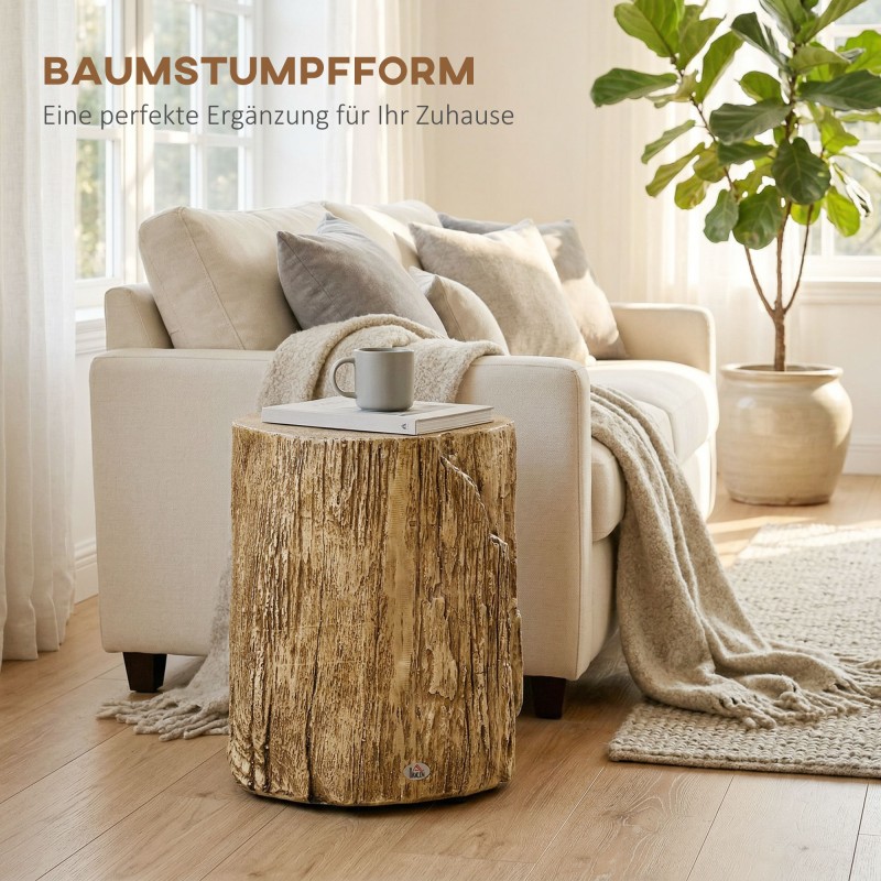 Sivupöytä puunrungon näköinen betoni Ø37 x 43 cm, luonnonpuun sävy