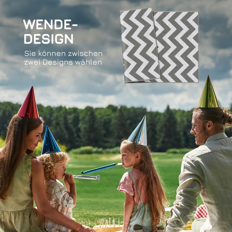 Ulkoterassimatto ulkokäyttöön, muovikuitu, 121 x 182 cm, kaksipuolinen, harmaa–valkoinen