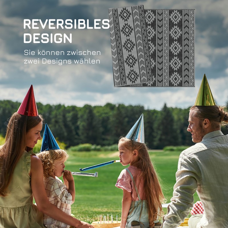 Ulkotilojen matto muovikuitua 182 x 274 cm musta harmaa kaksipuolinen