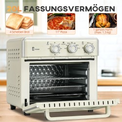 Miniuuni 5-in-1 kuumailmatoiminnolla, 20 L, 1400 W, ajastin 60 min, creme/silver